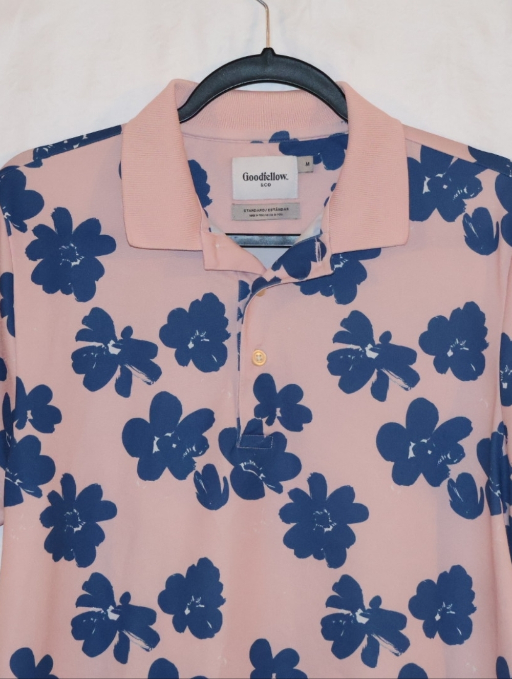 Goodfellow & Co Pink Polo with Blue Floral Print Performance Shirt. - Picture 2 of 6
